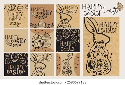 Set happy easter sticker tags card craft ornamental vector