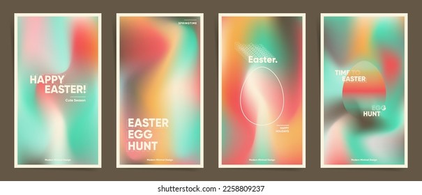 Conjunto de antecedentes de la historia de Happy Easter . Diseño artístico de la caza de huevos de Pascua con gradiente de malla. Publicar plantillas, carteles o portadas, historias en medios sociales con degradados de color. Conjunto de resorte de diseño de ondas.