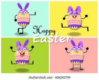 Set of Happy Easter vector icons with bunny Ears with eggs