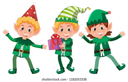 Set of happy elfs illustration