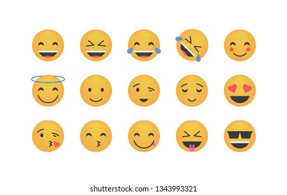 Set of happy emoticon vector isolated on white background. Emoji vector. Smile icon collection. Reactions icon 