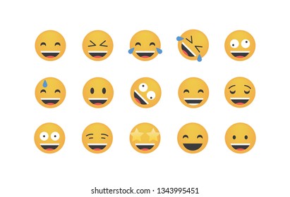  Set of happy emoticon vector isolated on white background. Emoji vector. Smile icon collection. Reactions icon web.