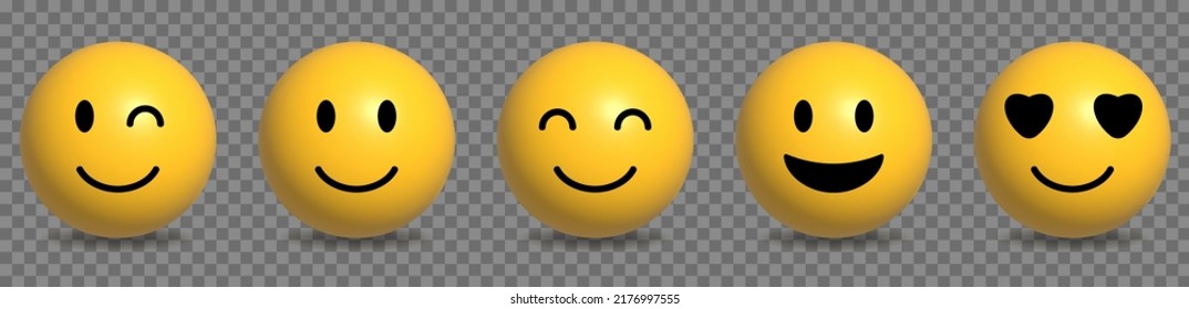 Set of happy emoticons. Design for web and mobile app. Vector illustration isolated on transparent background