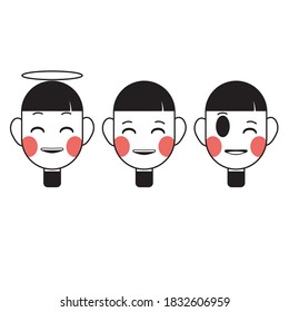 A set of happy emotions, different variations. Vector flat icon style illustration isolated on white background. Head of a hipster