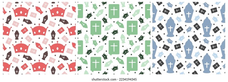 Set of Happy Epiphany Day Seamless Pattern Design Christian Festival to Faith in Template Hand Drawn Cartoon Flat Illustration