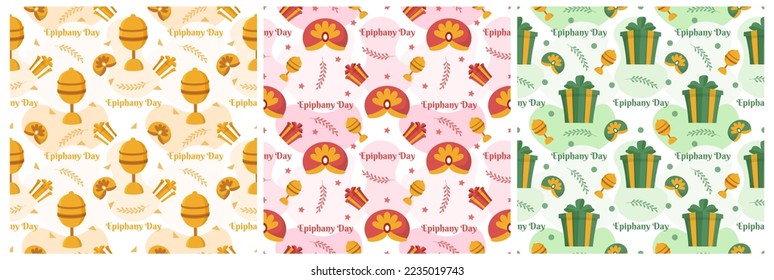 Set of Happy Epiphany Day Seamless Pattern Design Christian Festival to Faith in Template Hand Drawn Cartoon Flat Illustration