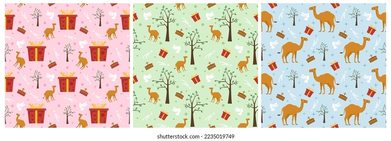 Set of Happy Epiphany Day Seamless Pattern Design Christian Festival to Faith in Template Hand Drawn Cartoon Flat Illustration