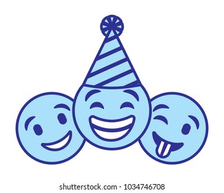 set happy faces emoticon   cartoon blue