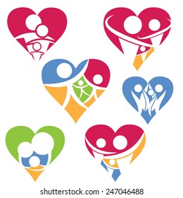  Set Of Happy Family Icon In Heart .Vector