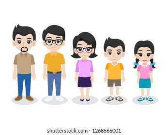 Set of happy Family,cartoon character flat design vector on white background.