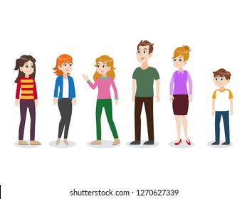 Set of happy Family,cartoon character flat design vector on white background.