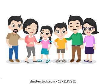 Set of happy Family,cartoon character flat design vector on white background.