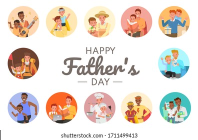 Set of Happy father and son character vector design for father's Day concept. Presentation in various action with emotions, running, standing and walking. no2