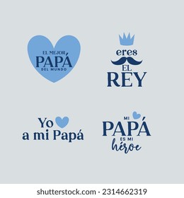 Un conjunto de insignias del día del padre feliz en español. Te amo papá. El mejor papá del mundo.	
