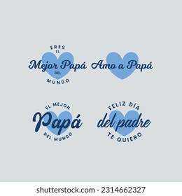 A set of happy fathers day badges in spanish. Best dad, love dad.