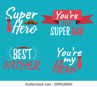 Set of Happy Father's Day banner and giftcard. Best Dad Poster Sign on Background. Vector Illustration.