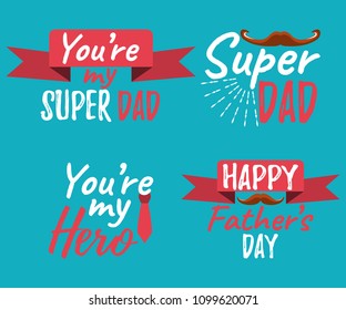 Set of Happy Father's Day banner and giftcard. Best Dad Poster Sign on Background. Vector Illustration.