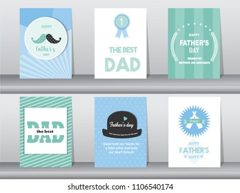 Set of Happy Father's Day card ,poster,template,greeting cards,cute,vintage,logo,Vector illustrations 