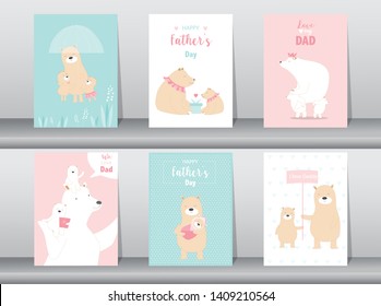 Set of Happy Father's Day card ,poster,template,greeting cards,animal,Vector illustrations