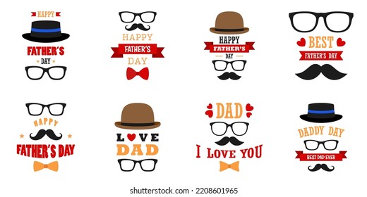 Set of Happy Father's Day design on white background