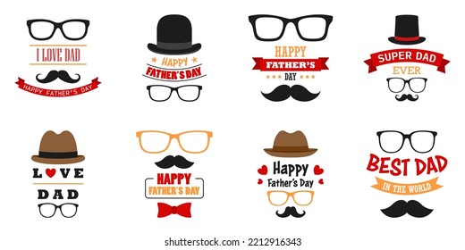 Set of Happy Father's Day design on white background