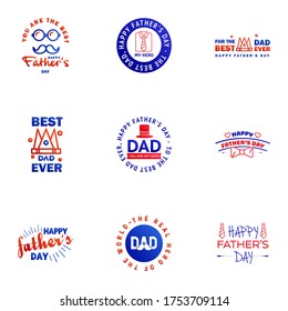 Set of Happy Fathers day elements 9 Blue and red. Vector illustration Editable Vector Design Elements