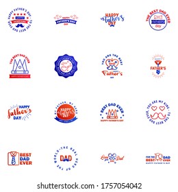 Set of Happy Fathers day elements 16 Blue and red. Vector illustration Editable Vector Design Elements