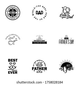 Set of Happy Fathers day elements 9 Black. Vector illustration  Editable Vector Design Elements