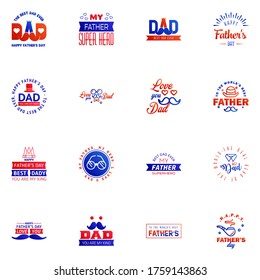Set of Happy Fathers day elements 16 Blue and red. Vector illustration Editable Vector Design Elements