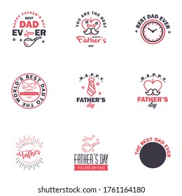 Set of Happy Fathers day elements 9 Black and Pink. Vector illustration Editable Vector Design Elements