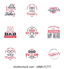 Set of Happy Fathers day elements 9 Black and Pink. Vector illustration Editable Vector Design Elements