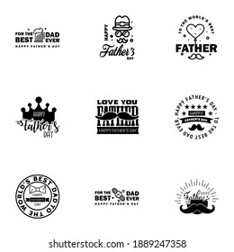 Set of Happy Fathers day elements 9 Black. Vector illustration  Editable Vector Design Elements