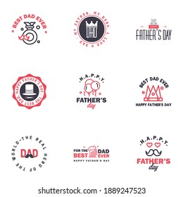 Set of Happy Fathers day elements 9 Black and Pink. Vector illustration Editable Vector Design Elements