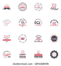 Set von Happy Vathers Tag Elemente 16 Schwarz und Rosa. Bearbeitbare Vektorgrafik-Design-Elemente