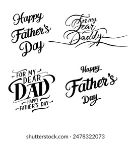 Conjunto de tipografía de Arte vectorial del Día de los Padres Feliz! Cuenta con caligrafía escrita a mano "Feliz Día del Padre", "Para mi querido papá" y "Para mi mejor papá de todos los tiempos", aislado en un fondo blanco.