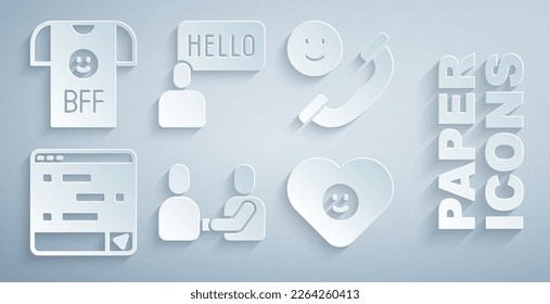 Set Happy friendship day, Incoming call on mobile, Chat messages laptop, Good relationship, Acquaintance and BFF or best forever icon. Vector