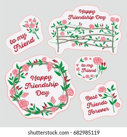 Set of Happy Friendship Day vector with flowers.