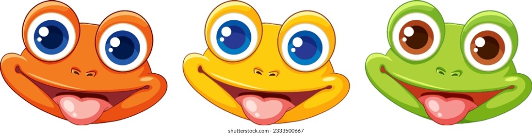 Set of happy frog face cartoon illustration