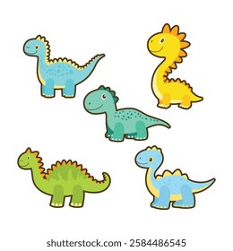 Set of Happy Funny Baby Dino Dinosaur Animal Cartoon Character Sticker