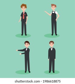 set of happy grooms standing