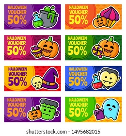 Set of Happy Halloween banners and gift vouchers. Happy Halloween banner design template. Vector illustration