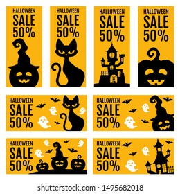Set of Happy Halloween banners and gift vouchers. Happy Halloween banner design template. Vector illustration