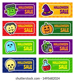 Set of Happy Halloween banners and gift vouchers. Happy Halloween banner design template. Vector illustration
