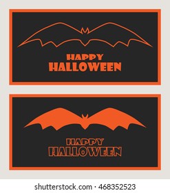 Set of Happy Halloween card. Business card with abstract bat. Modern background.