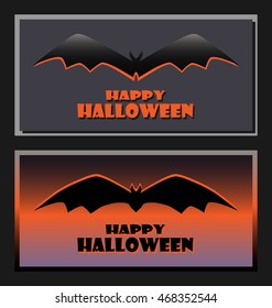 Set of Happy Halloween card. Business card with abstract bat. Modern background.