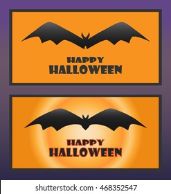 Set of Happy Halloween card. Business card with abstract bat. Modern background.