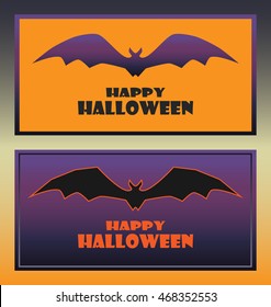 Set of Happy Halloween card. Business card with abstract bat. Modern background.
