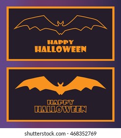 Set of Happy Halloween card. Business card with abstract bat. Modern background.