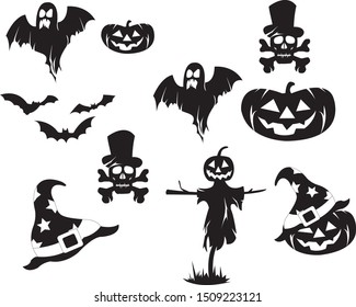 Set of Happy Halloween design elements. Halloween logos, badges, labels, icons, objects. Vector illustration EPS 10
