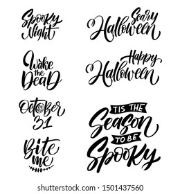 Set Happy halloween emblem. Lettering composition for banner, poster, greeting card, party invitatio